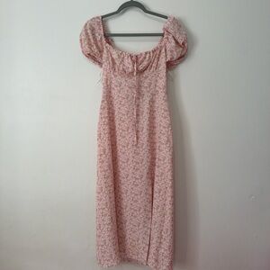Pink Floral Puff-Sleeve Maxi Dress